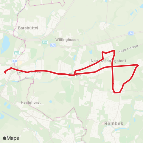 NachtBus Billstedt > Oststeinbek > Glinde, Markt map
