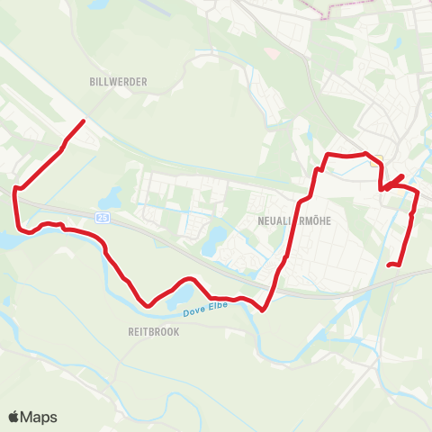 StadtBus/RegionalBus (Hamburg) Mittlerer Landweg > Allermöhe > Bf. Bergedorf > Energie-Campus Bergedorf map