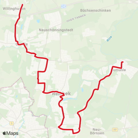 StadtBus/RegionalBus (Hamburg) Willinghusen > Glinde > Reinbek > Wentorf > Aumühle map