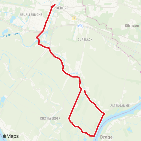 StadtBus/RegionalBus (Hamburg) Bf. Bergedorf > Neuengamme > Kiebitzbrack > Kz-Gedenkstätte map
