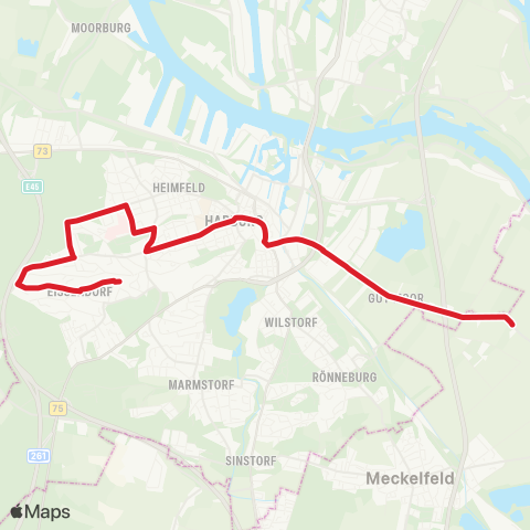 StadtBus/RegionalBus (Hamburg) Nachtigallenweg > Harburg Rathaus > Groß Moor map