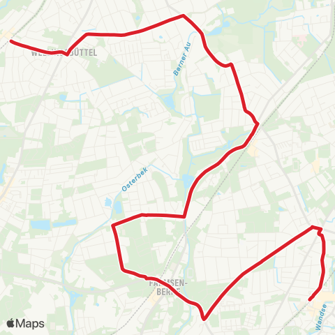 StadtBus/RegionalBus (Hamburg) Wellingsbüttel > Berne > Farmsen > Bf. Rahlstedt map