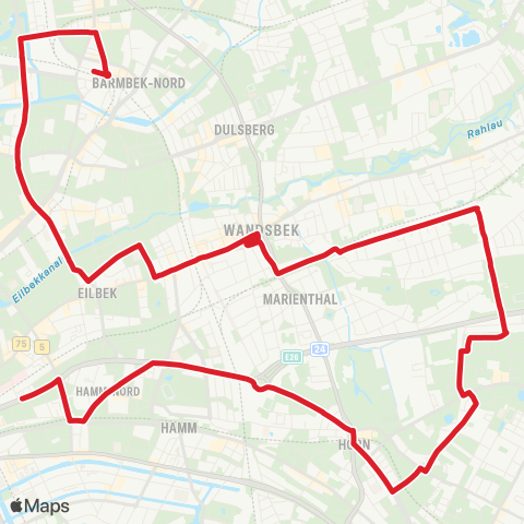 StadtBus/RegionalBus (Hamburg) Barmbek > Horner Rennbahn > Borgfelde (Alfredstraße) map