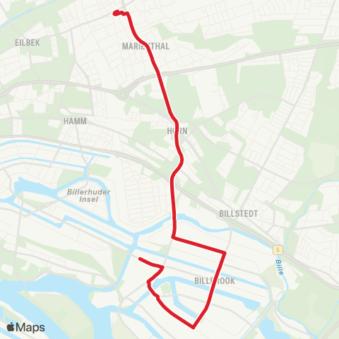 StadtBus/RegionalBus (Hamburg) Wandsbek Markt > Horner Rennbahn > Billbrook (Borsigstraße) map