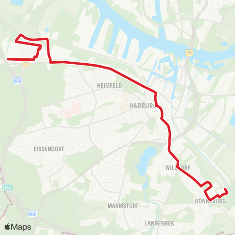 StadtBus/RegionalBus (Hamburg) Heykenaubrook > Harburg Rathaus > Vorderkamp map