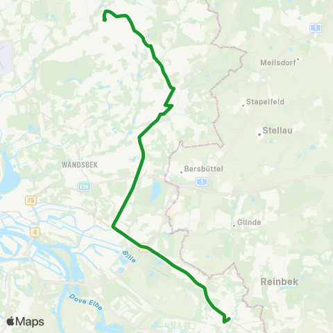 HVV XpressBus Poppenbütteler Bogen > Billstedt > Bergedorf map