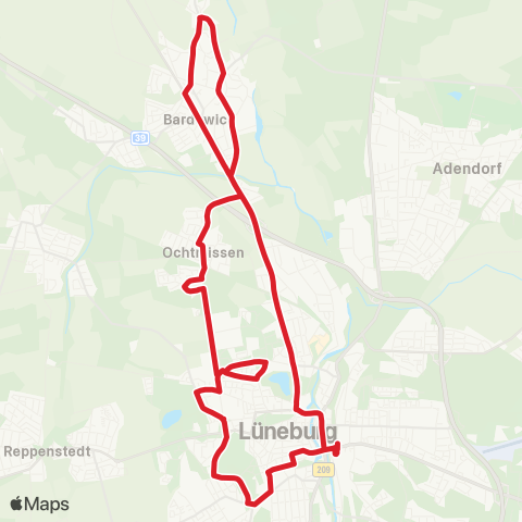 StadtBus/RegionalBus (Umland) Bf. Lüneburg > Bardowick >Bf. Lüneburg map