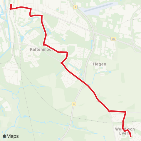 StadtBus/RegionalBus (Umland) Wendisch Evern > Bahnhof Lüneburg map