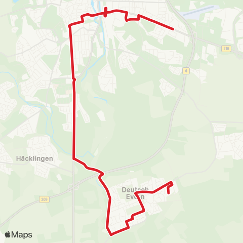 StadtBus/RegionalBus (Umland) Bf. Lüneburg > Deutsch Evern > Wendisch Evern map