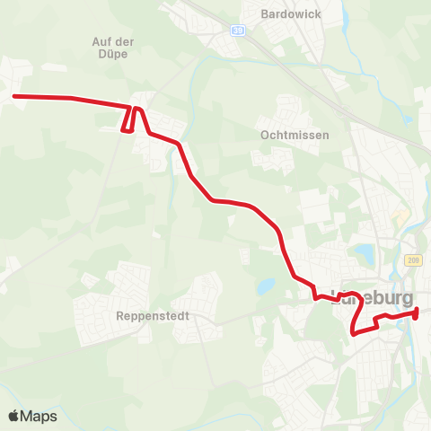 StadtBus/RegionalBus (Umland) Bf. Lüneburg > Vögelsen > Mechtersen map