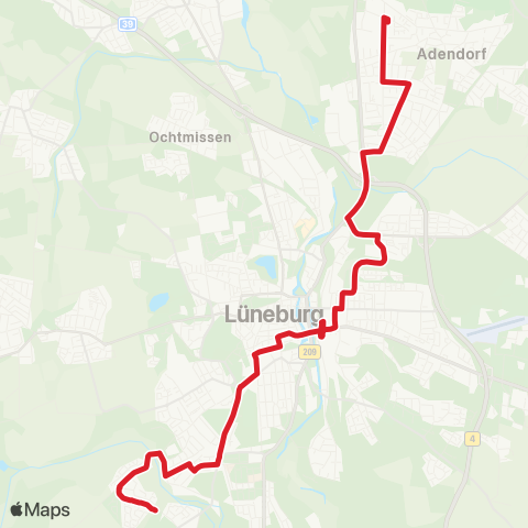 StadtBus/RegionalBus (Umland) Rosenkamp (Wendeplatz) > Bf. Lüneburg > Adendorf map