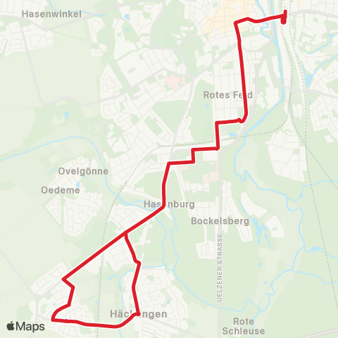 StadtBus/RegionalBus (Umland) Eintracht-Sportplatz > Hasenburg > Bf. Lüneburg map