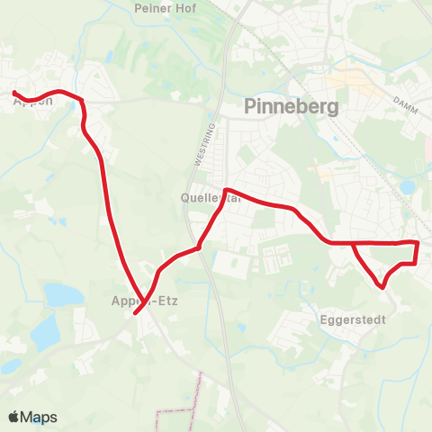 StadtBus/RegionalBus (Umland) Appen - Appen-Etz - Pinneberg map