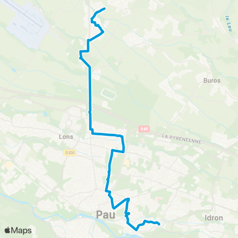 Idélis Bizanos Laurets <> Serres-Castet Liben map