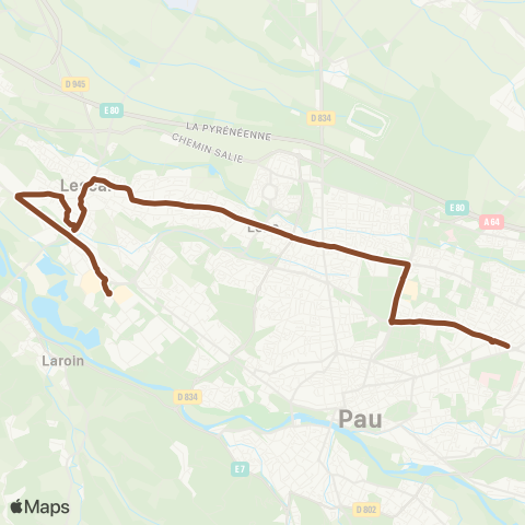 Idélis Lescar Quartier Libre <> Pau Pte des Pyrénées map