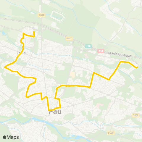 Idélis Pau CST Jean Feger <> Lons Hauts du Perlic map