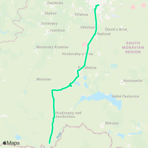IDS JMK Brno - PohořElice - Vlasatice - Hrušovany Nad Jevišovkou - Hevlín - Laa An Der Thaya map