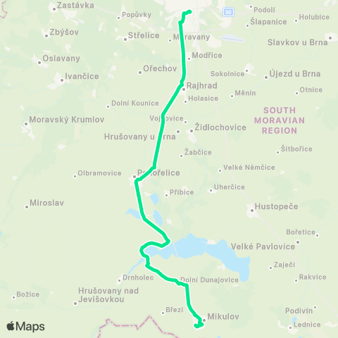 IDS JMK Brno - ModřIce - PohořElice - Pasohlávky - Dolní Dunajovice - Mikulov map
