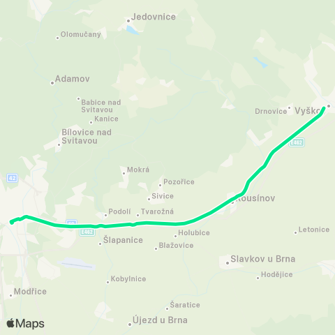IDS JMK Vyškov - Rousínov - Brno map
