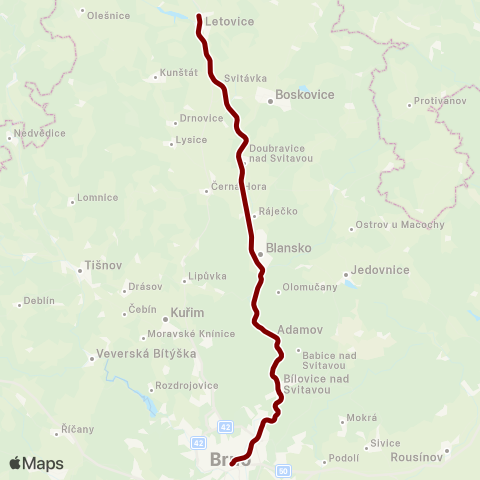 IDS JMK Vyškov - Holubice - KřEnovice - Sokolnice - Brno - Blansko - Skalice Nad Svitavou - Letovice map