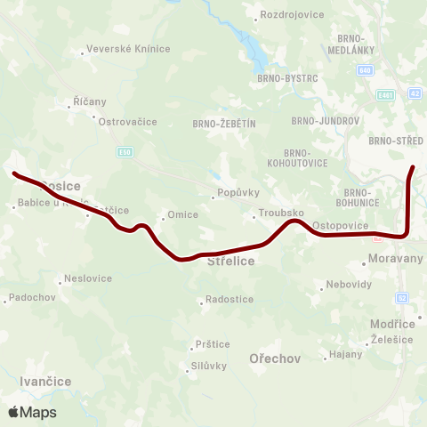 IDS JMK Zastávka - Rosice - StřElice - Brno map