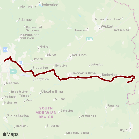 IDS JMK Brno - Šlapanice - Slavkov U Brna - Bučovice - Kyjov - Veselí Nad Moravou - Uherské Hradiště - Staré MěSto U U. H. map