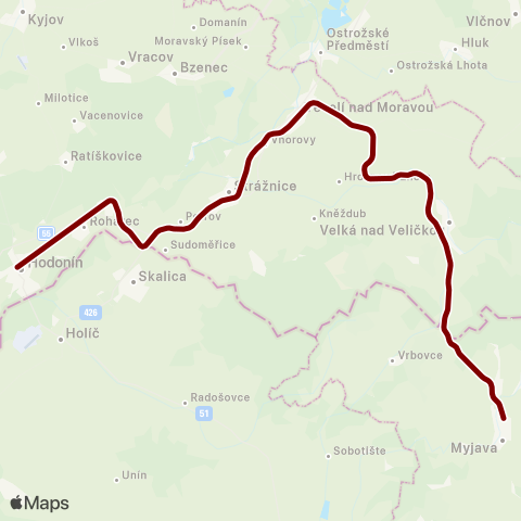 IDS JMK Myjava - Javorník Nad Veličkou - Velká Nad Veličkou - Veselí Nad Moravou - Strážnice - Hodonín map
