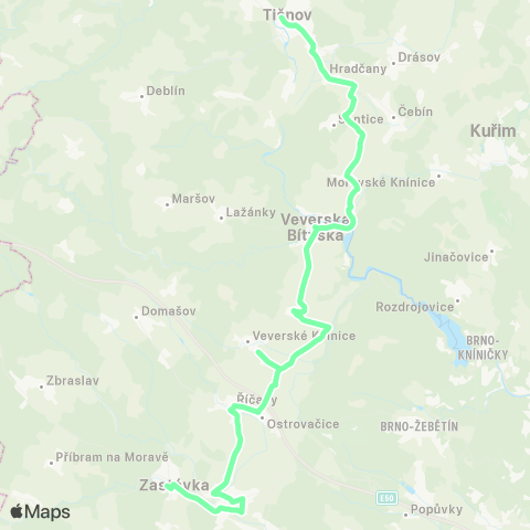 IDS JMK Tišnov - Veverská Bítýška - Zastávka - Zbýšov - Oslavany - Ivančice map