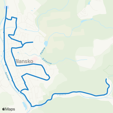 IDS JMK Blansko, StarohraběCí Huť - Blansko, Autobusové Stanoviště – Blansko, Sever – Blansko, Horní Lhota - Blansko, Autobusové Stanoviště map