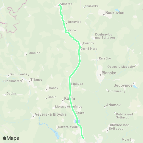 IDS JMK Brno - LipůVka - Černá Hora - Lysice - Kunštát - Olešnice - Bystré map