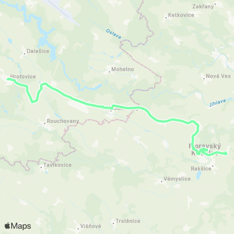 IDS JMK Moravský Krumlov - Jamolice - Dukovany - Rouchovany - Hrotovice map