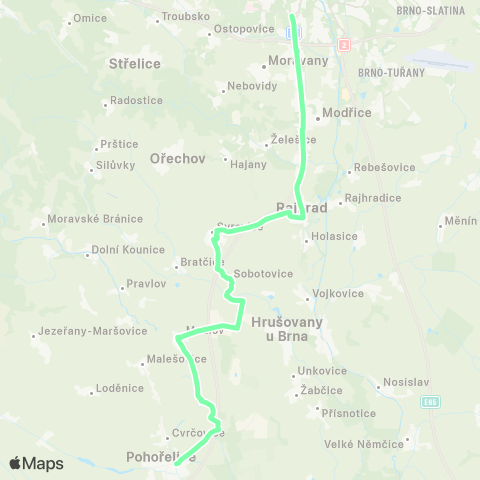 IDS JMK Brno - Rajhrad - Syrovice - Ledce - Medlov - PohořElice map