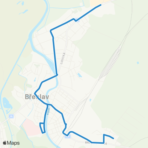 IDS JMK BřEclav: MěStský HřBitov - NáměStí Tgm - KřIžovatka Ladná map