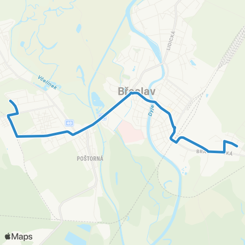 IDS JMK BřEclav: Gumotex - Poštorná map