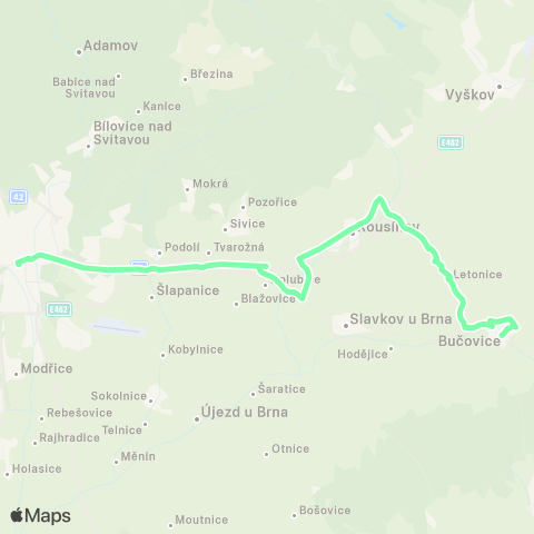 IDS JMK Brno - Velešovice - Rousínov - KomořAny - PodbřEžice - Letonice - Bučovice map