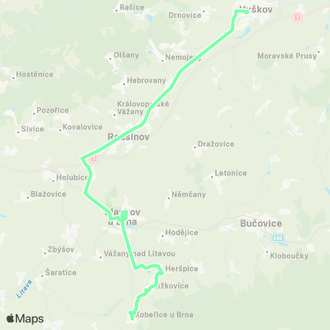 IDS JMK KobeřIce - Nížkovice - Heršpice - Slavkov U Brna - Rousínov - Vyškov map