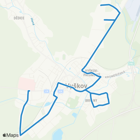 IDS JMK Vyškov: Poliklinika - Autobusové Nádraží - Palánek - PustiměřSká map