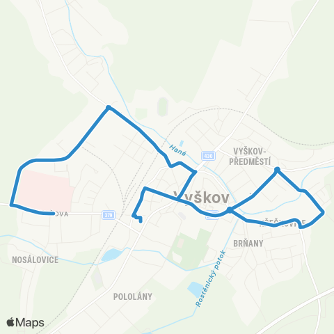 IDS JMK Vyškov: Autobusové Nádraží - Sídl. Osvobození - Poliklinika map