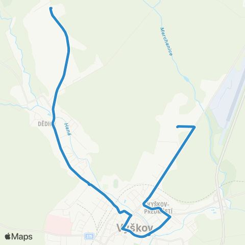 IDS JMK Vyškov: Vtúpv - DěDice, Kasárna - Autobusové Nádraží - Na Vyhlídce - Fritzmeier map