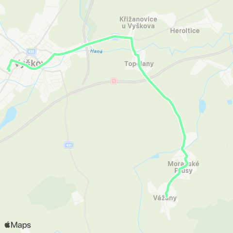 IDS JMK Vyškov - Topolany - Vážany map