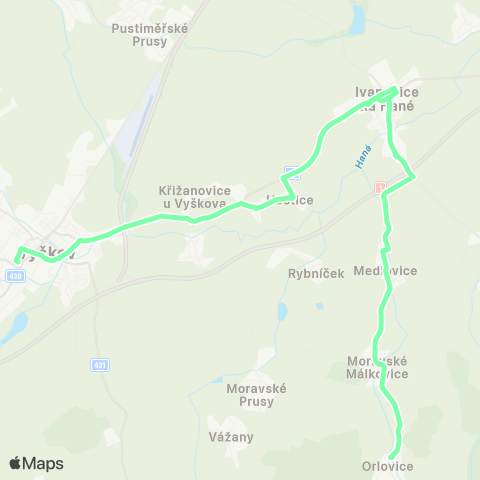 IDS JMK Vyškov - Ivanovice Na Hané - Orlovice map