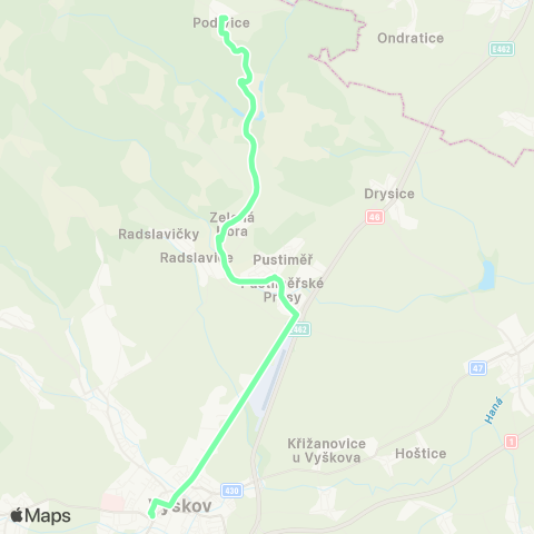 IDS JMK Vyškov - Pustiměř - Radslavice - Podivice map