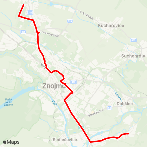 IDS JMK Znojmo: Oblekovice – Železniční Stanice – Nemocnice – PřÍměTice map