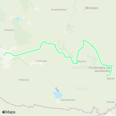 IDS JMK Znojmo - Práče - Lechovice - Božice - Hrušovany Nad Jevišovkou map
