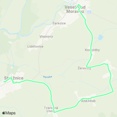 IDS JMK Veselí Nad Moravou - Hroznová Lhota - KněŽdub - Tvarožná Lhota - Strážnice map