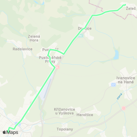 IDS JMK Vyškov - Pustiměř - Drysice - Želeč - ProstěJov map