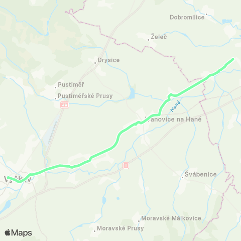 IDS JMK Náhradní Doprava Za Vlak Vyškov - Nezamyslice map