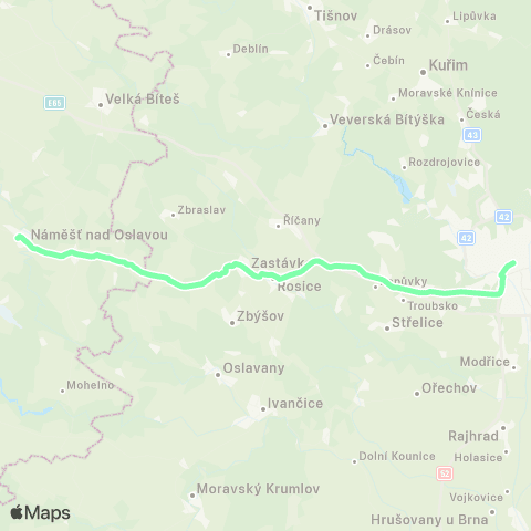 IDS JMK Náhradní Doprava Za Vlak Brno - Náměšť Nad Oslavou map