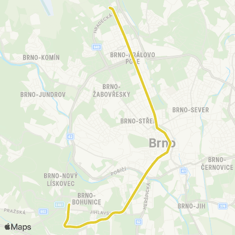 IDS JMK Komárov - Nemocnice Bohunice map