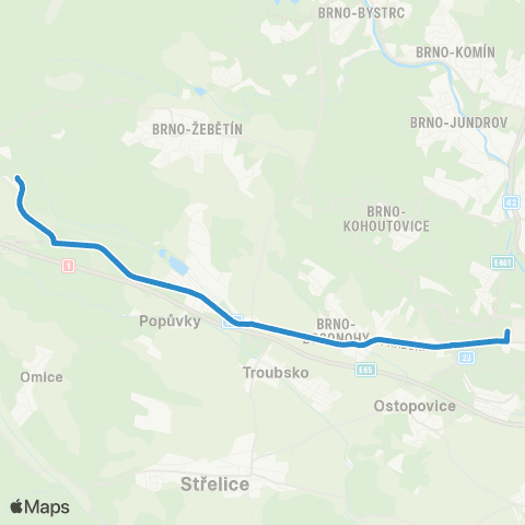 IDS JMK Nemocnice Bohunice - Ostrovačice, Automotodrom map